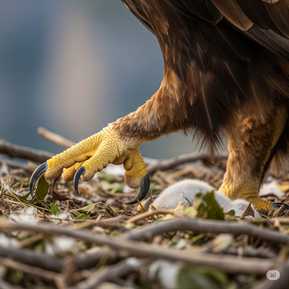 Ilustración — garras de águila real con tarso emplumado amarillo y garras negras